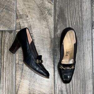 Vintage Joyce California black leather 3” wooden heels